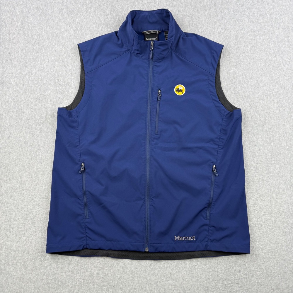 Marmot Vest Mens 2XL Blue Tempo Softshell Buffalo Wild Wings Logo Full Zip